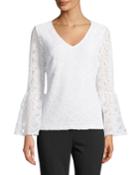 Lace Bell-sleeve V-neck Top