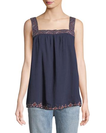 Embroidered-trim Square-neck Tank