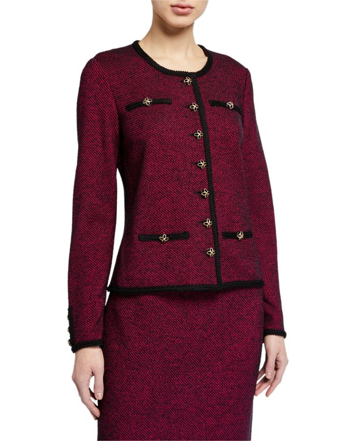 Diagonal Knit Jacket With Button Detail