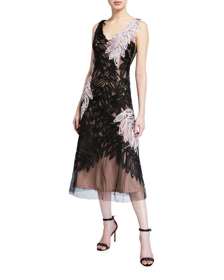 Sleeveless Midi Gown With Leaf & Vine