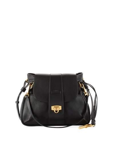 Pebbled Flap Crossbody Bag, Black