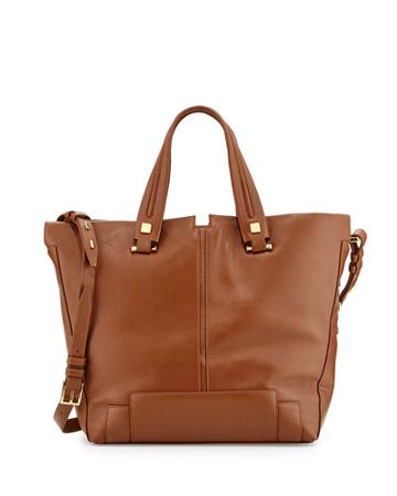 Keaton Large Leather Convertible Tote Bag, Tabac