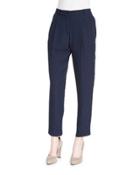 Textured Pleated-front Trousers, Navy