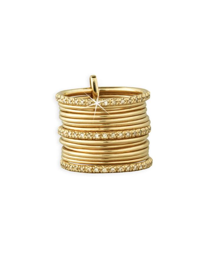 14k Stackable Thin Ring Set W/ Diamonds,