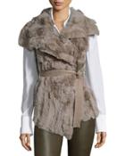 Rabbit Fur-front Knit Vest, Taupe