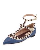Rockstud Two-tone Strappy Flat,