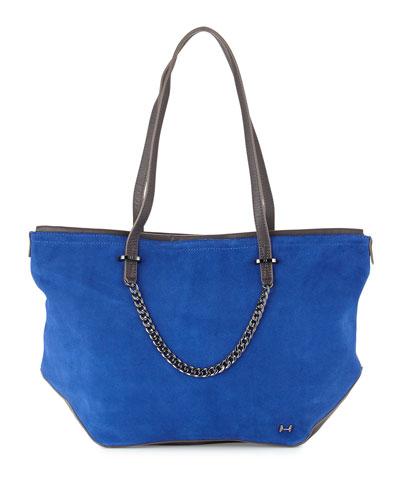 Leather & Suede Tote Bag, Cobalt
