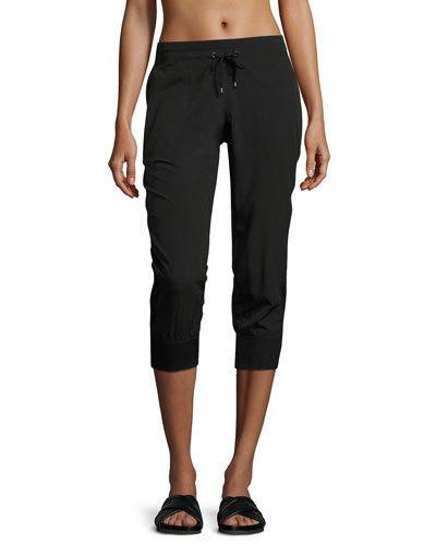 Mesh Side-seam Cropped Pants, Black