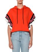 Ruffle Hooded Sweatshirt W/