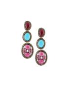 Composite Ruby, Turquoise & Diamond Triple-drop Earrings