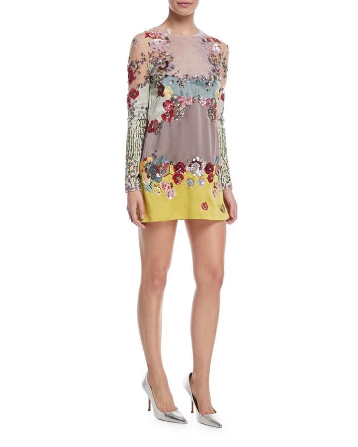 Long-sleeve Tulle Cocktail Dress With Embellishments