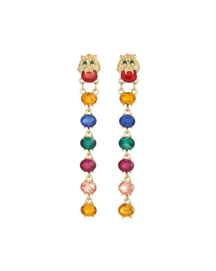 Lion Head & Crystal Drop Earrings