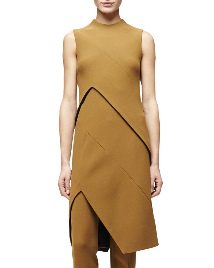 Sleeveless Angled-seam Tunic Dress, Dark
