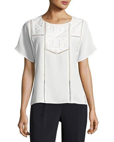 Woven Bead-embellished Novelty Blouse, Ivory