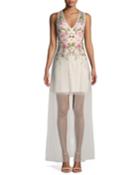 Floral Embroidered Gown W/ Overlay