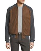 Cashmere & Lambskin Leather Zip-front Cardigan