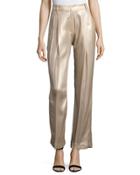 Relaxed Metallic Silk Pants, Champagne