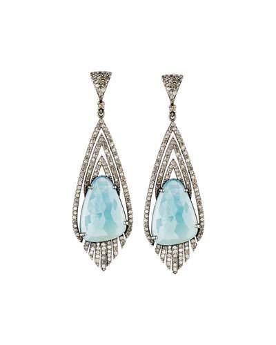 Pav&eacute; Diamond & Sapphire Drop Earrings