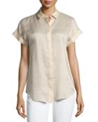 Gemma Short-sleeve Button-front Blouse, Gold