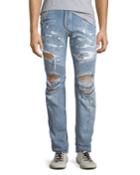 Men's Distressed Straight-leg Biker Jeans