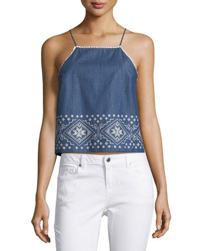 Embroidered Square-neck Top
