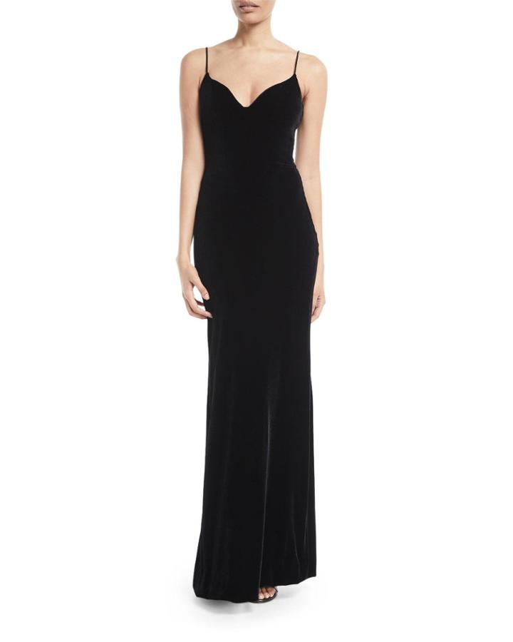 Sweetheart-neck Sleeveless Thin-strap Velvet Evening Gown