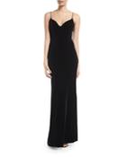 Sweetheart-neck Sleeveless Thin-strap Velvet Evening Gown