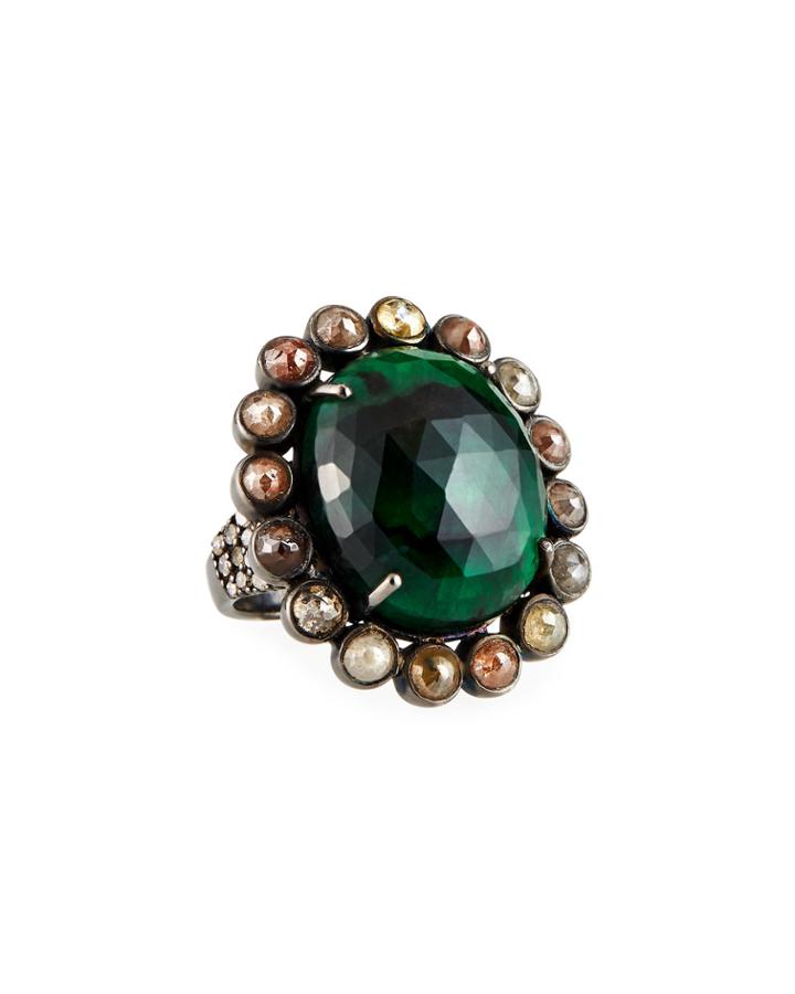 Multi-diamond Emerald Oval Ring,