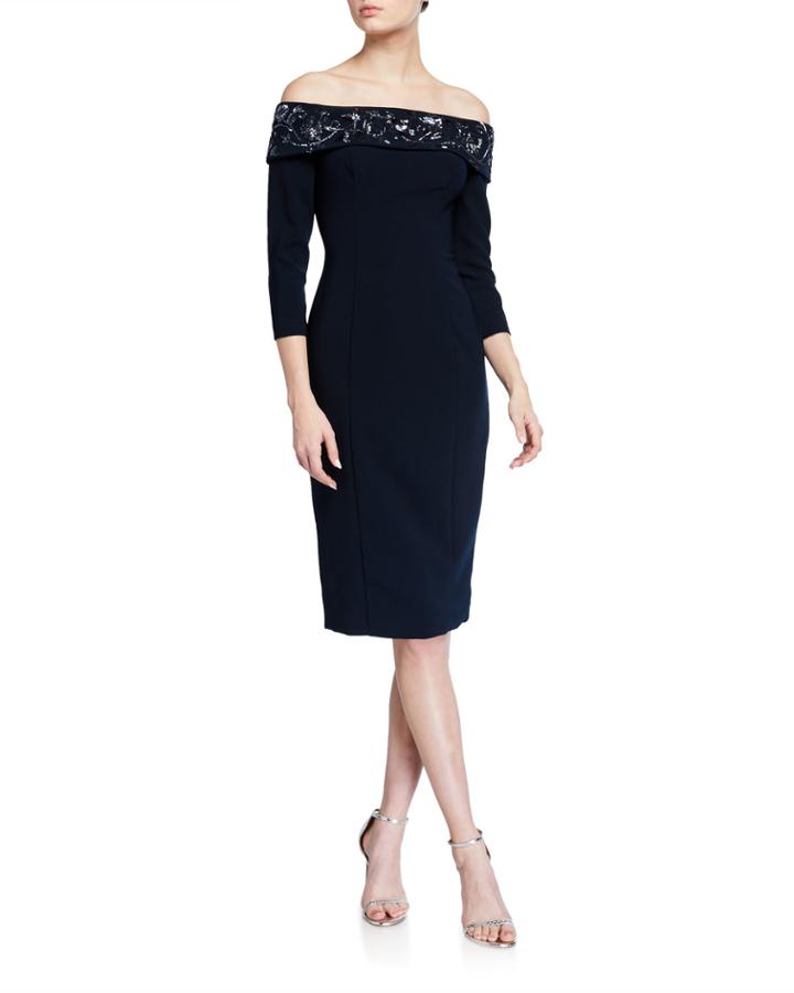 Off-shoulder Beaded Stretch Crepe Dress