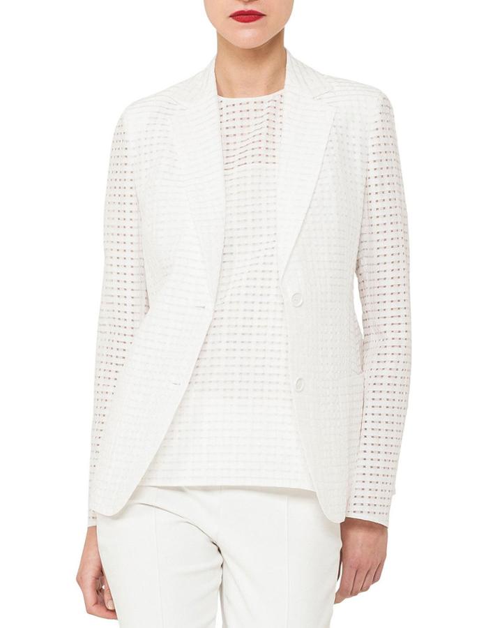 Cotton-silk Square-ajoure Single-breasted Blazer