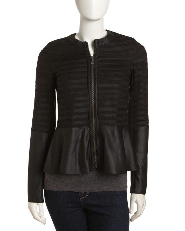 Bagatelle Leather-ponte Peplum Jacket, Black