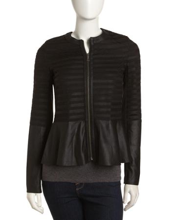 Bagatelle Leather-ponte Peplum Jacket, Black