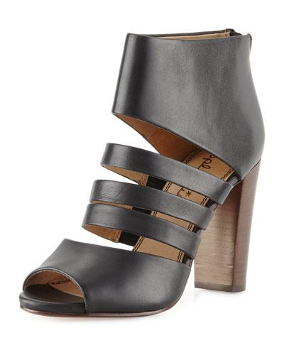 Jackie Strappy Leather Bootie, Black