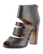 Jackie Strappy Leather Bootie, Black