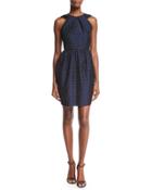 Sleeveless Metallic Sheath Dress, Navy
