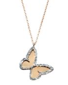 14k Rose Gold Sapphire Floating Butterfly Necklace, White