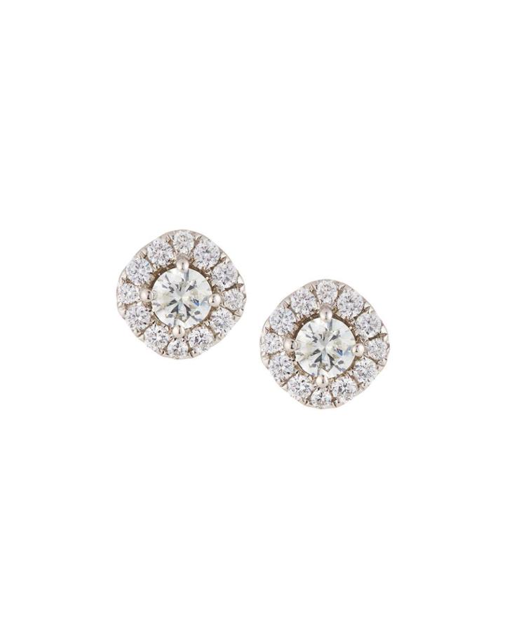 18k White Gold Diamond Halo Stud Earrings,