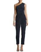 One-shoulder Silk Satin Jumpsuit, Dark Blue
