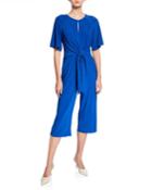 Half-sleeve Tie-front Cropped Jumpsuit