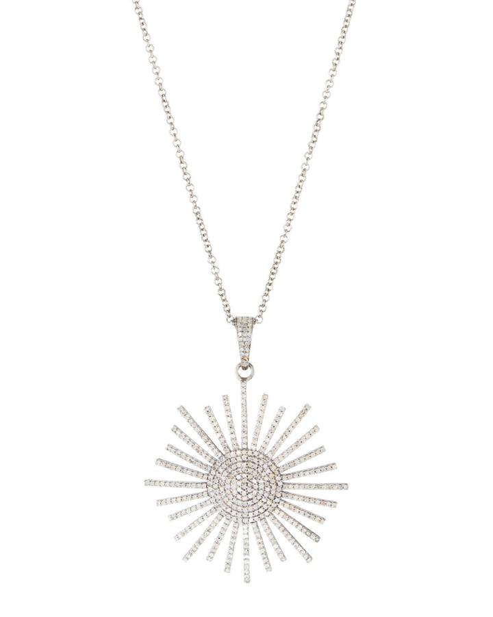 Silver Sunburst Pendant Necklace With Diamonds,