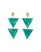 Double Triangle-drop Earrings, Green