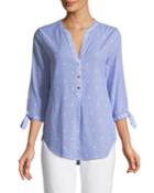 3/4-sleeve Split-neck Blouse
