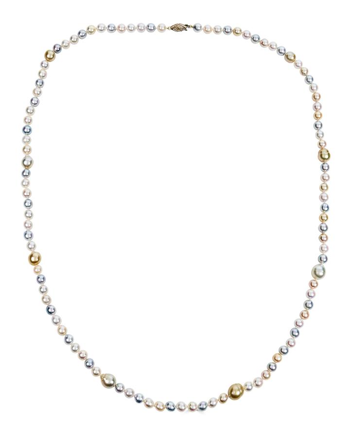 Elegant 14k Long Multicolor Pearl Rope Necklace