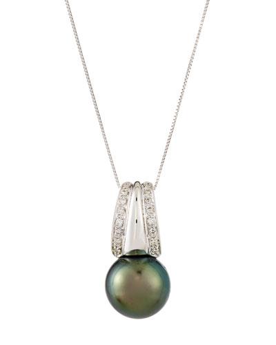 14k Tahitian Black Pearl & Diamond Pendant Necklace,