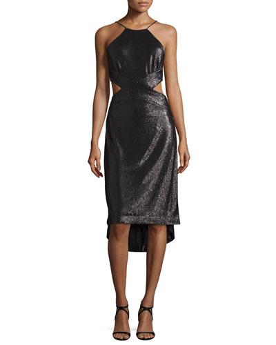 Sleeveless Metallic High-low Cutout Dress