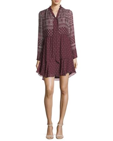 Braemar Tie-neck Long-sleeve Printed Chiffon Dress