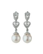 Classy 14k White Gold Diamond And Pearl Earrings