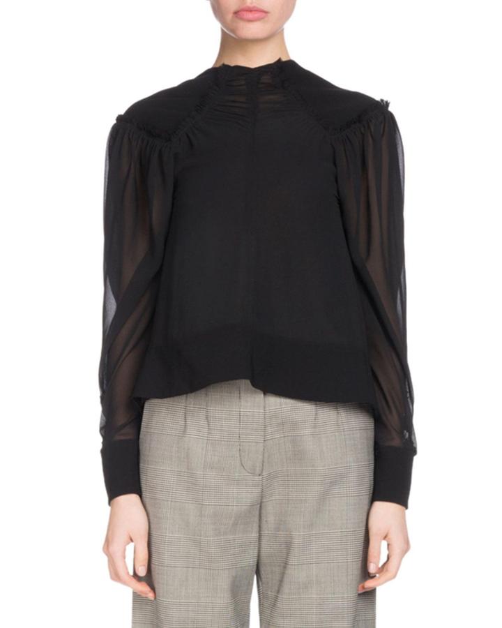 Long-sleeve Button-cuff Chiffon Blouse