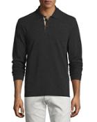 Long-sleeve Oxford Polo Shirt, Charcoal