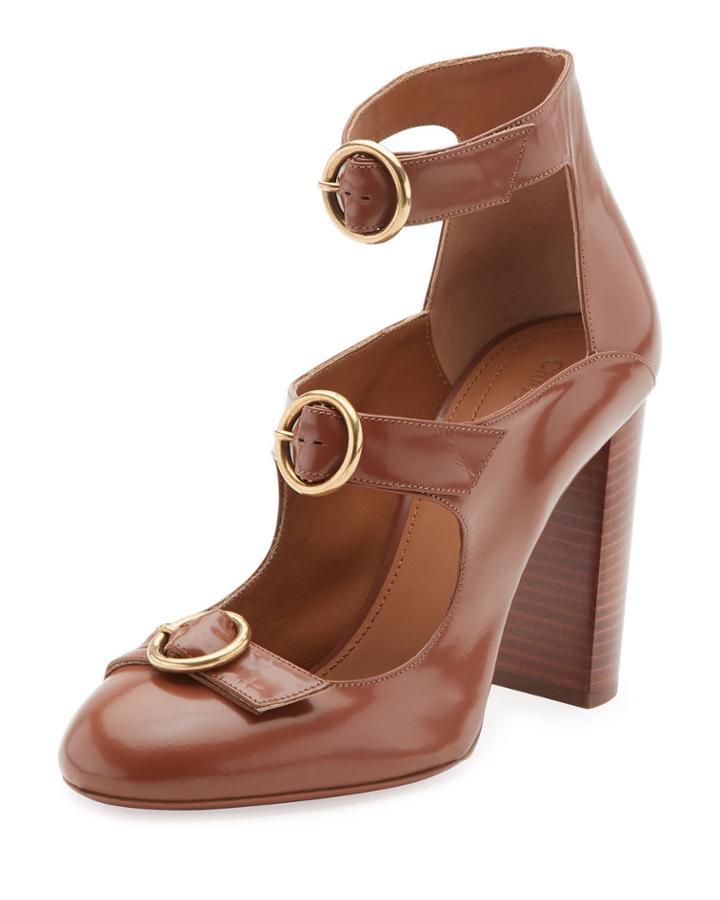 Buckle-front Leather Pump, Ochre Delight